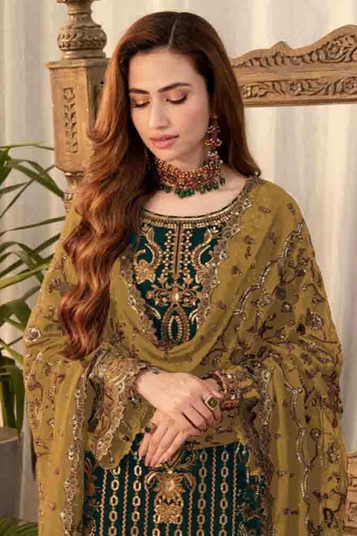 Rama Green Colour Faux Georgette Pakistani Suit VSSM1140882