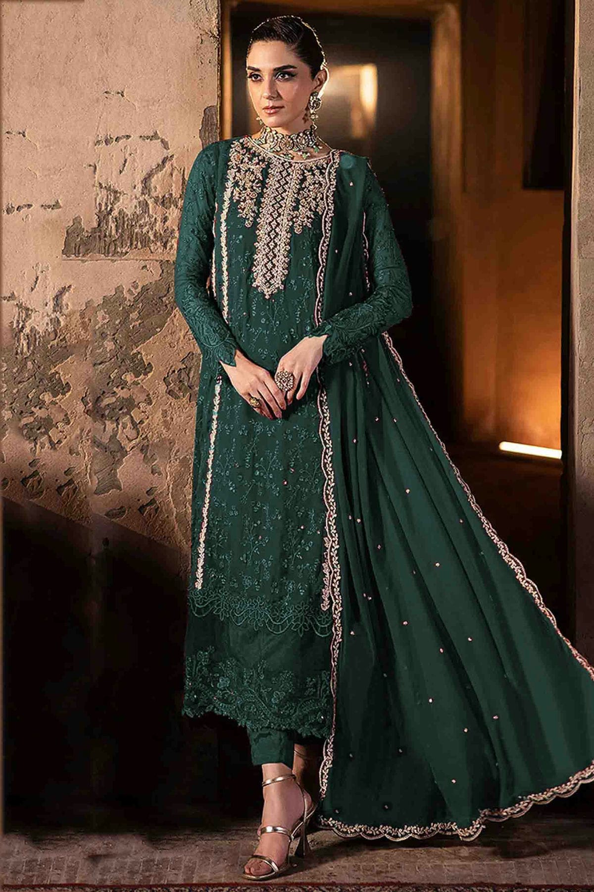 Rama Green Colour Faux Georgette Pakistani Suit VSSM1140896