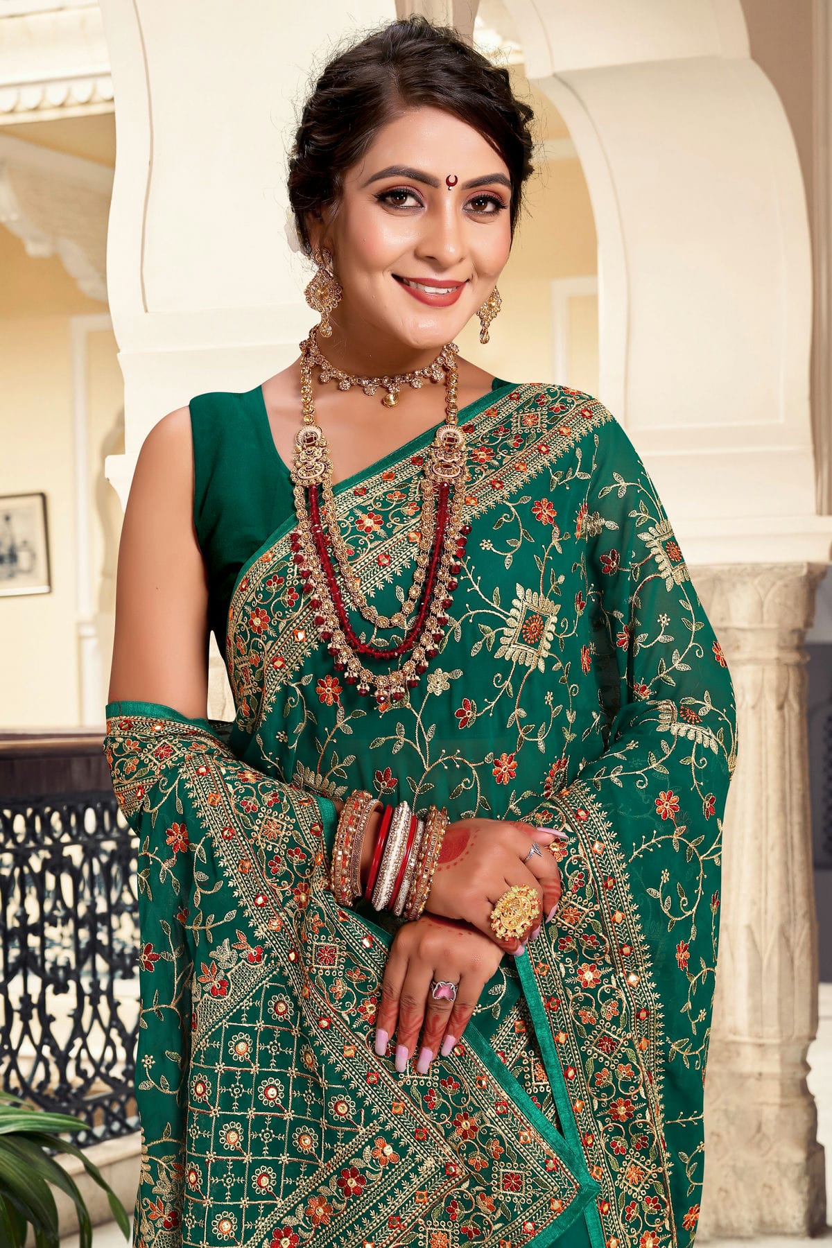 Rama Green Colour Georgette Designer Saree VSLC1121645