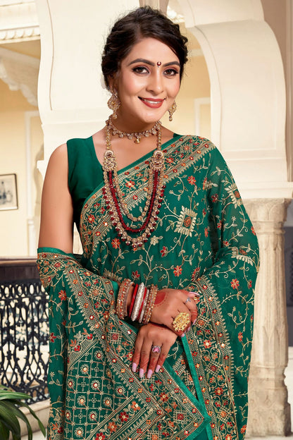 Rama Green Colour Georgette Designer Saree VSLC1121645