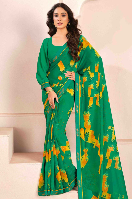 Rama Green Colour Georgette Digital Printed Printed Saree VSSD1113605