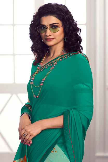 Rama Green Colour Georgette Printed Saree VSSD1180056