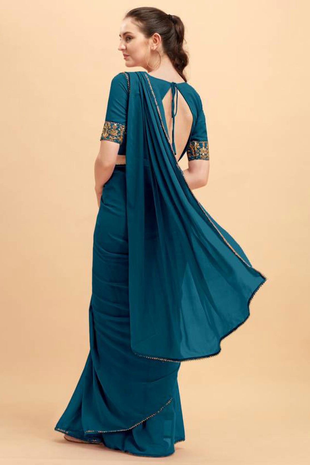 Rama Green Colour Georgette Solid Saree VSSD1180086