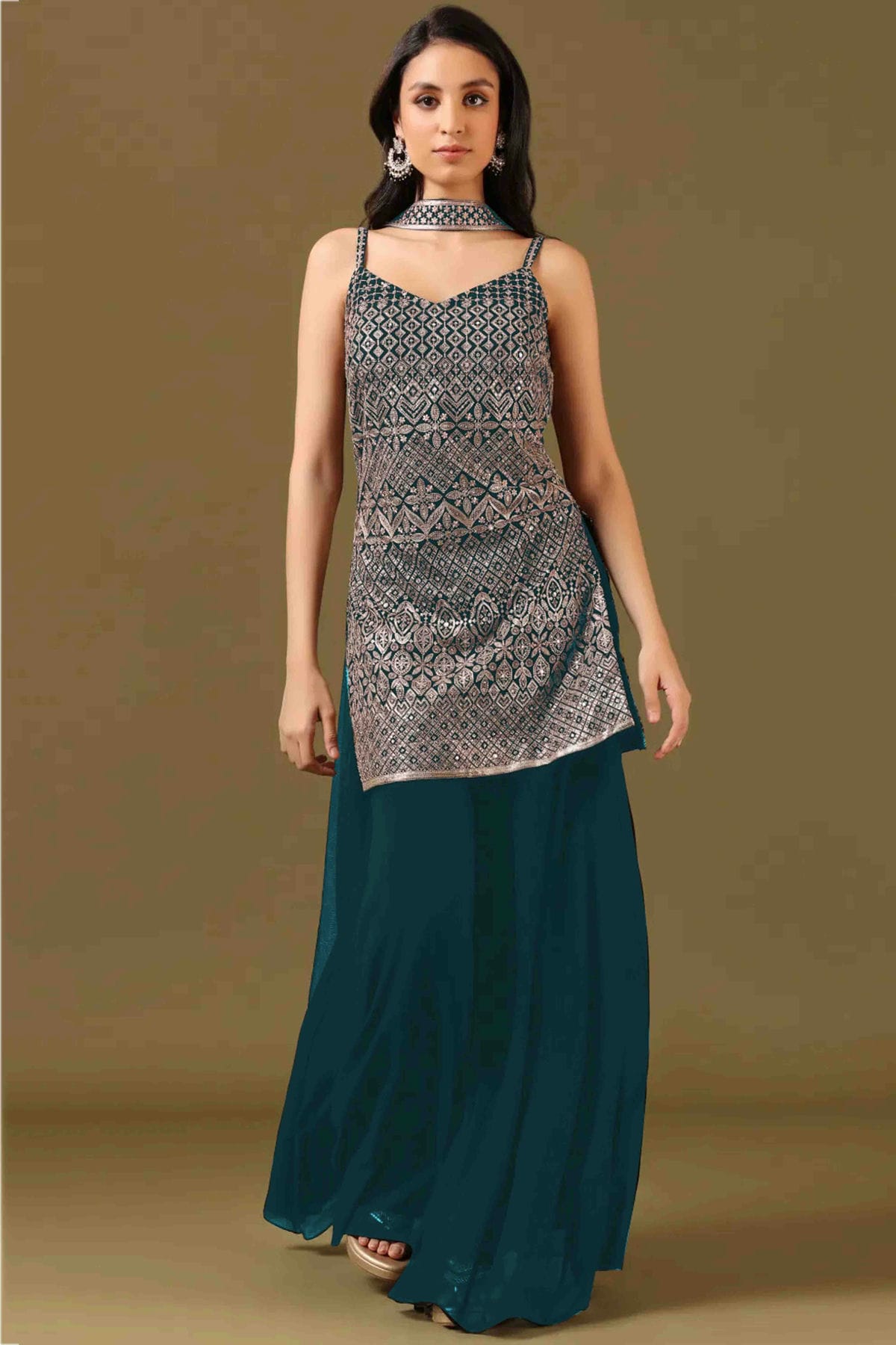 Rama Green Colour Georgette Stitched Sharara Suit VSSS1140985