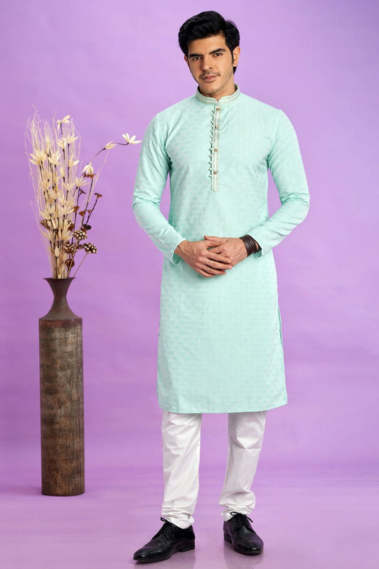 Rama Green Colour Jacquard Art Silk Pintex Work Kurta Pajama