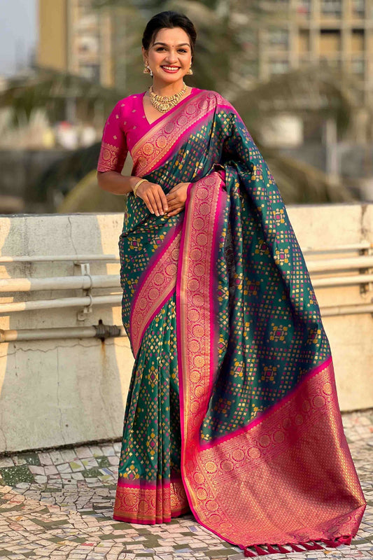 Rama Green Colour Meenakari Work Patola Silk Traditional Sarees VSSD1113385