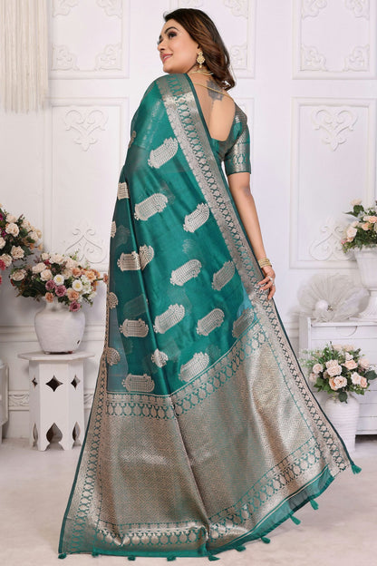 Rama Green Colour Organza Traditional Saree