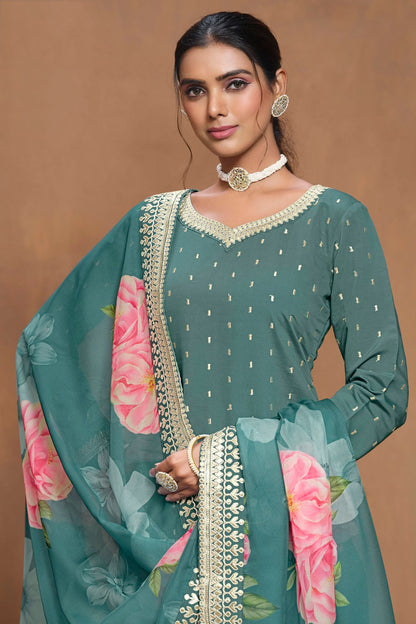 Rama Green Colour Roman Silk Sharara Suit VSSM1050565