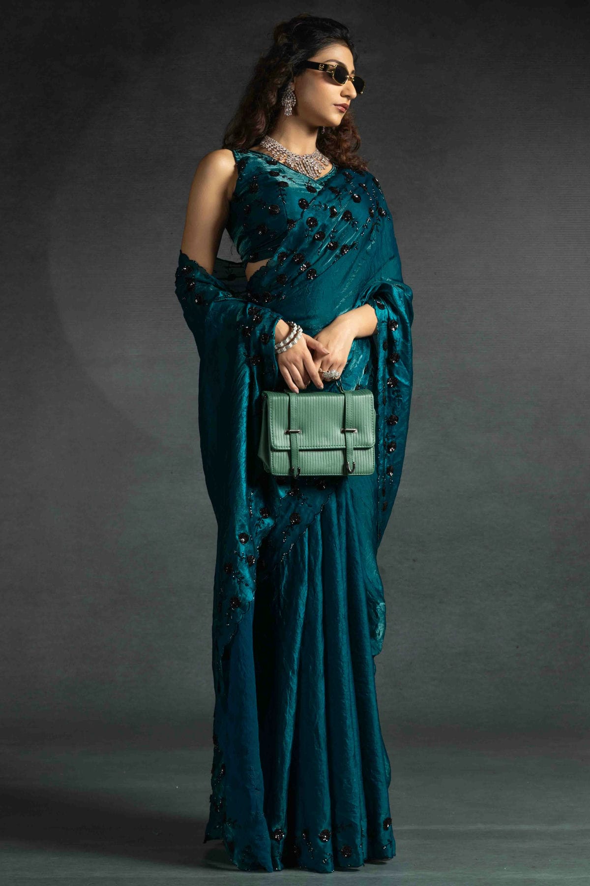 Rama Green Colour Satin Silk Designer Saree VSSD1121984
