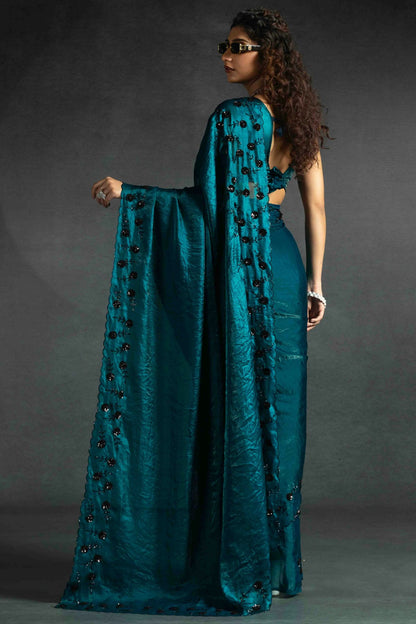 Rama Green Colour Satin Silk Designer Saree VSSD1121984