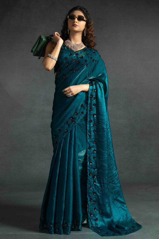 Rama Green Colour Satin Silk Designer Saree VSSD1121984