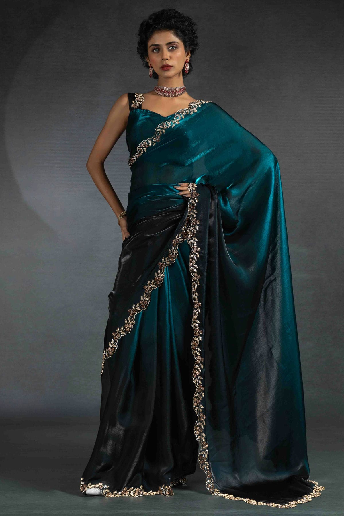 Rama Green Colour Satin Silk Designer Saree VSSD1122002