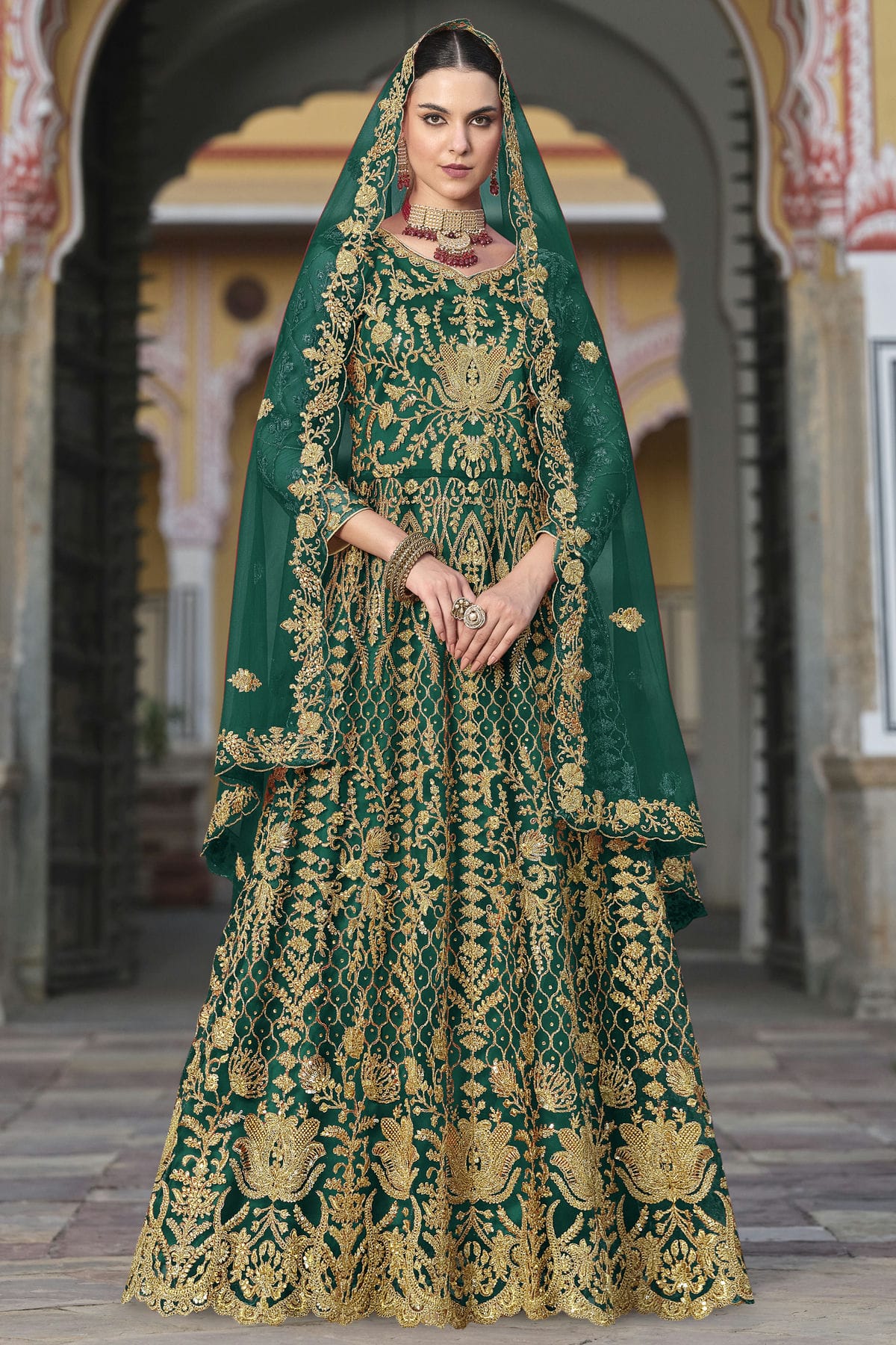 Rama Green Colour Semi Stitched Butterfly Net Anarkali Suit VSSM1140649