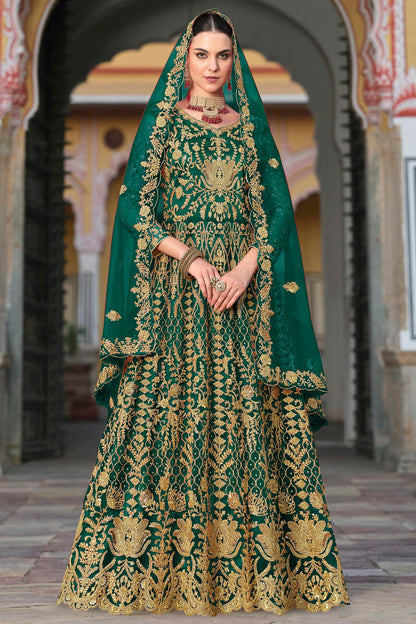 Rama Green Colour Semi Stitched Butterfly Net Anarkali Suit VSSM1140649