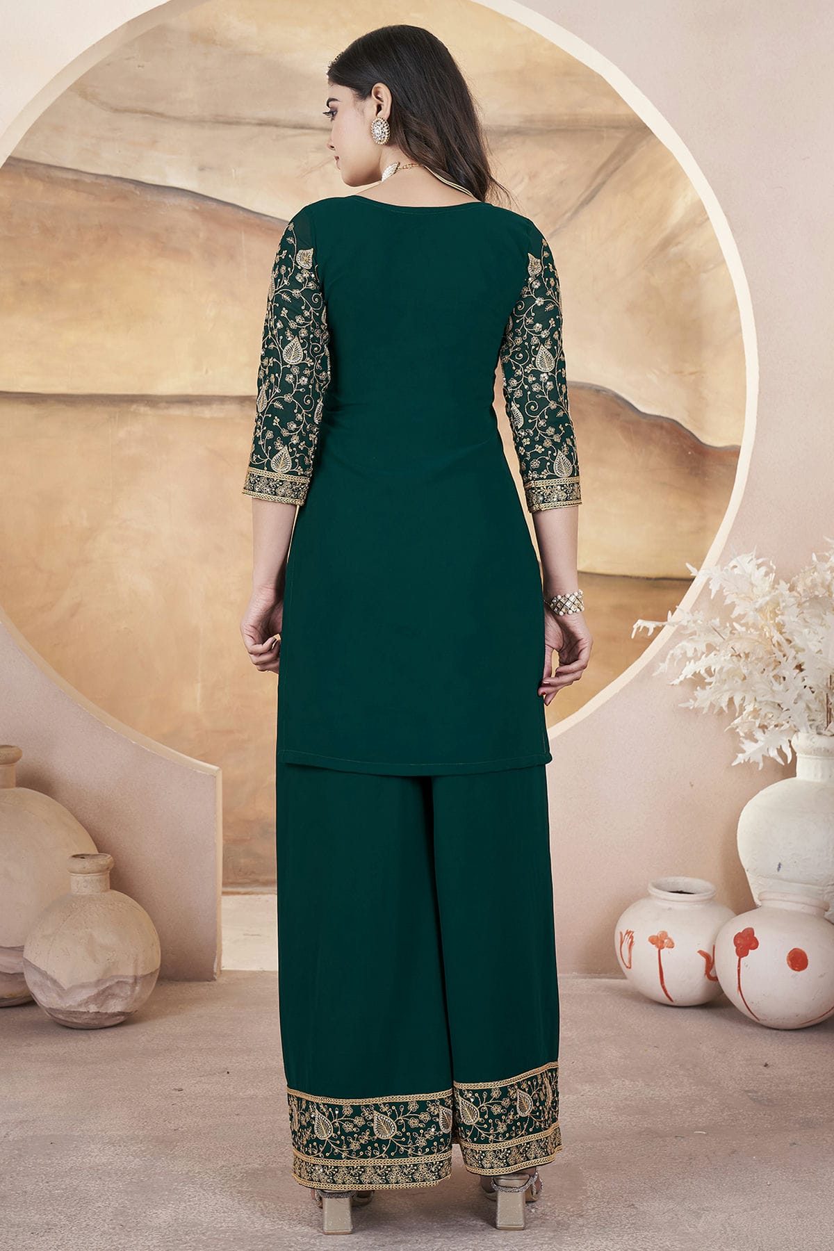 Rama Green Colour Semi Stitched Georgette Palazzo Pant Suit VSSM1112797