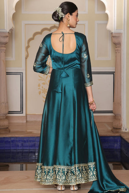 Rama Green Colour Semi Stitched Rangoli Silk Anarkali Suit VSSM1170040