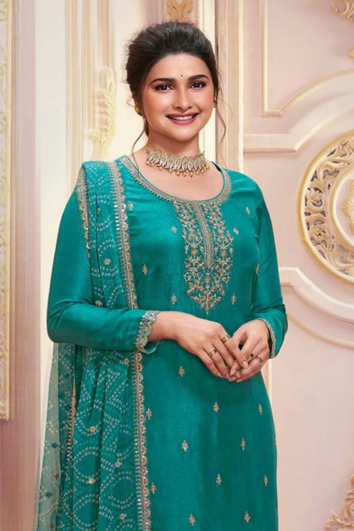 Rama Green Colour Semi Stitched Silk Georgette Pant Style Suit VSSM1140502