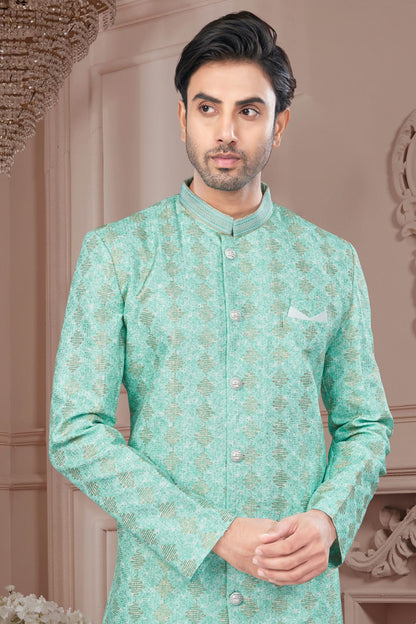 Rama Green Colour Silk Dupion Sherwani VSSH1040600