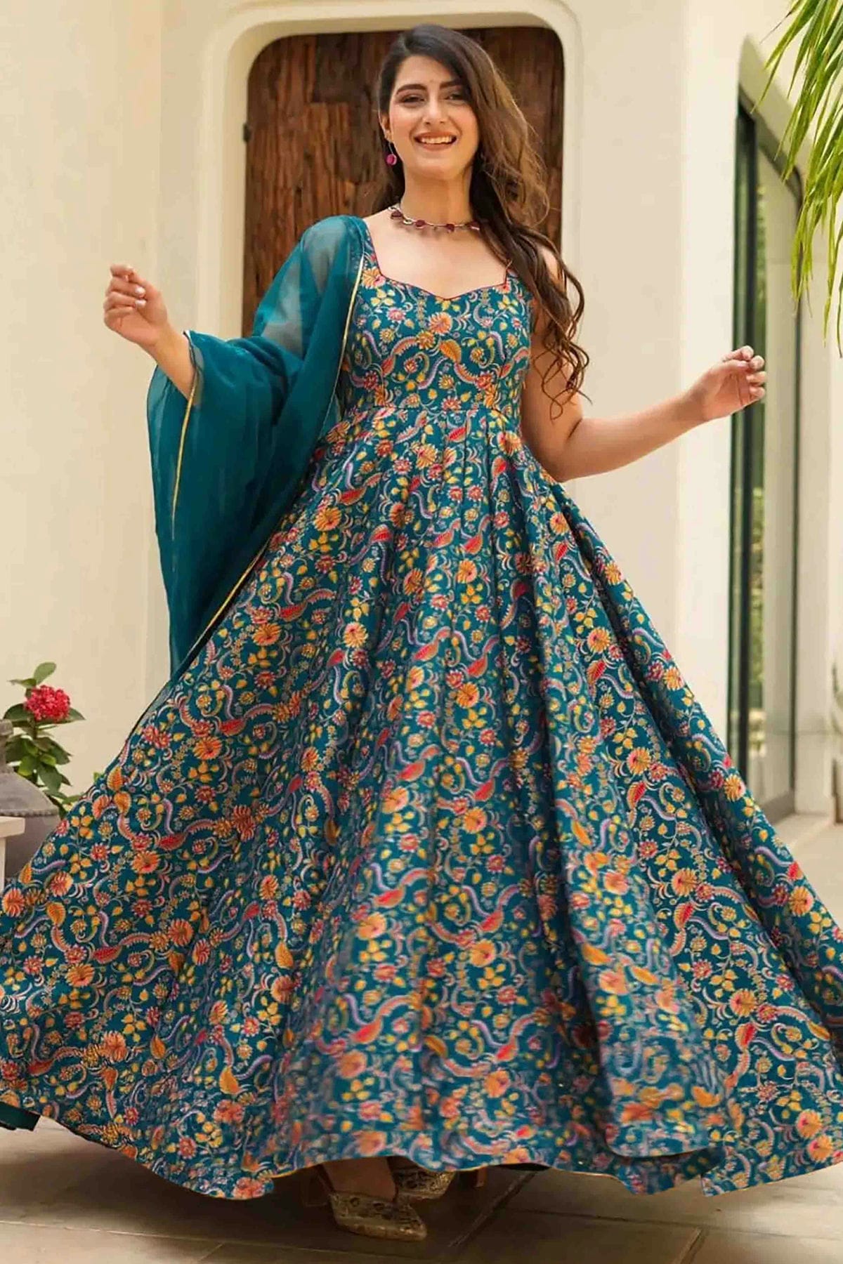 Rama Green Silk Stitched Gown NCGW11110845 - 34 / Silk / Rama Green Rama Green Silk Stitched Gown NCGW11110845 - 34 / Silk / Rama Green