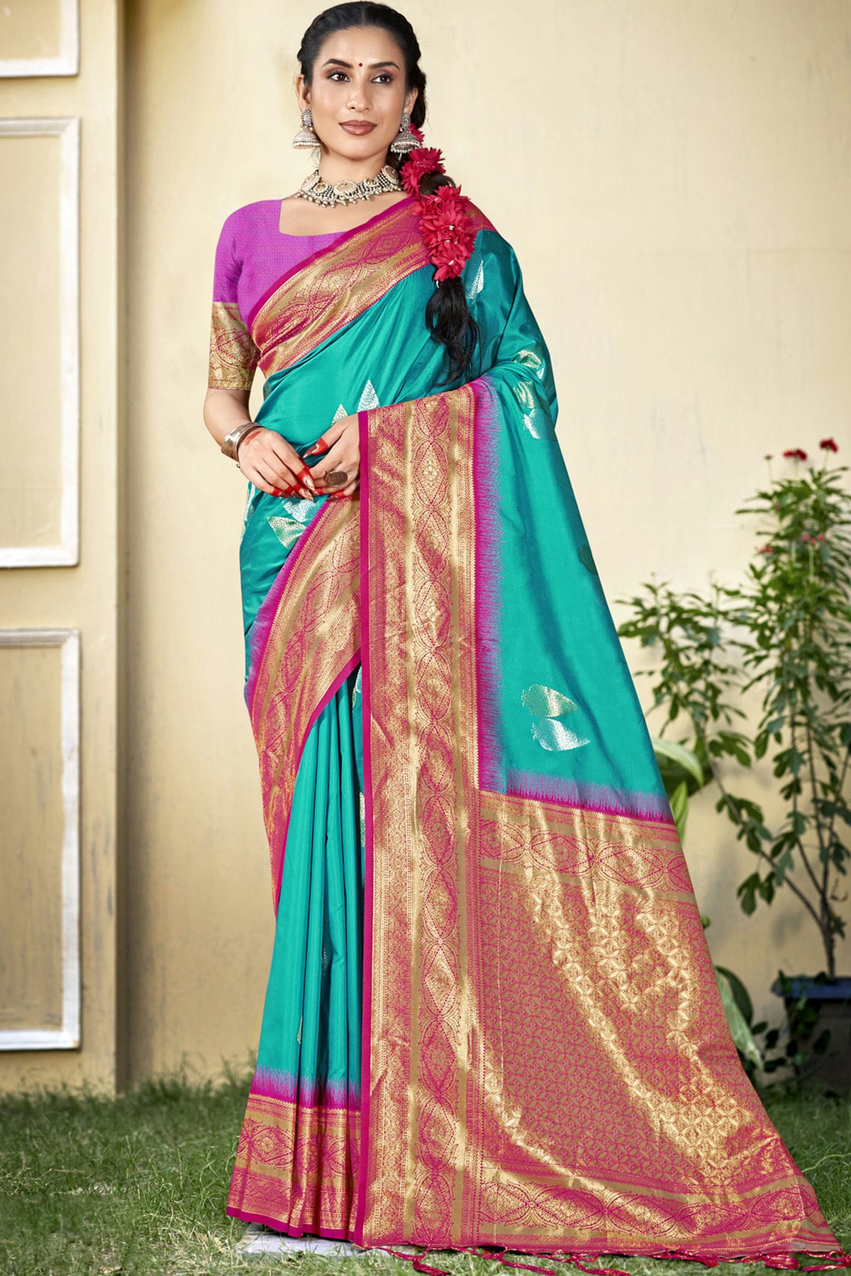 Rama Green Colour Silk Woven Work Traditional Saree
