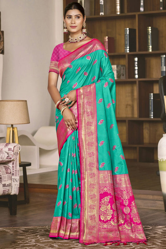 Rama Green Colour Silk Woven Work Traditional Saree