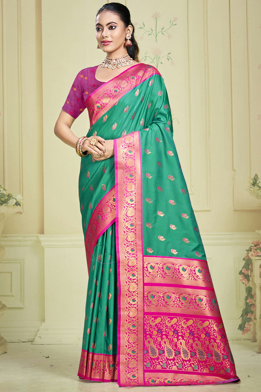 Rama Green Colour Silk Woven Work Traditional Saree
