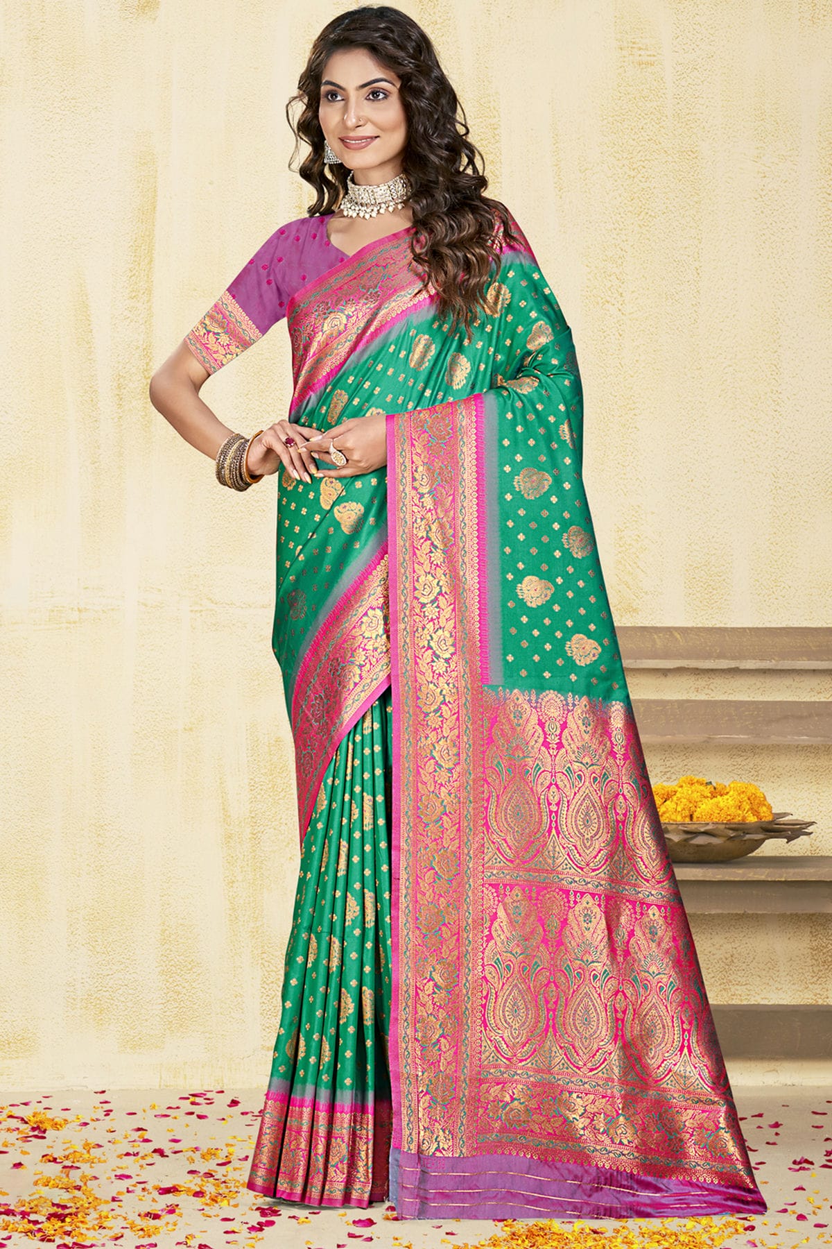 Rama Green Colour Silk Woven Work Traditional Saree