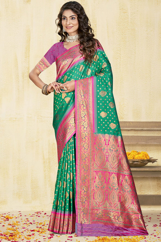 Rama Green Colour Silk Woven Work Traditional Saree