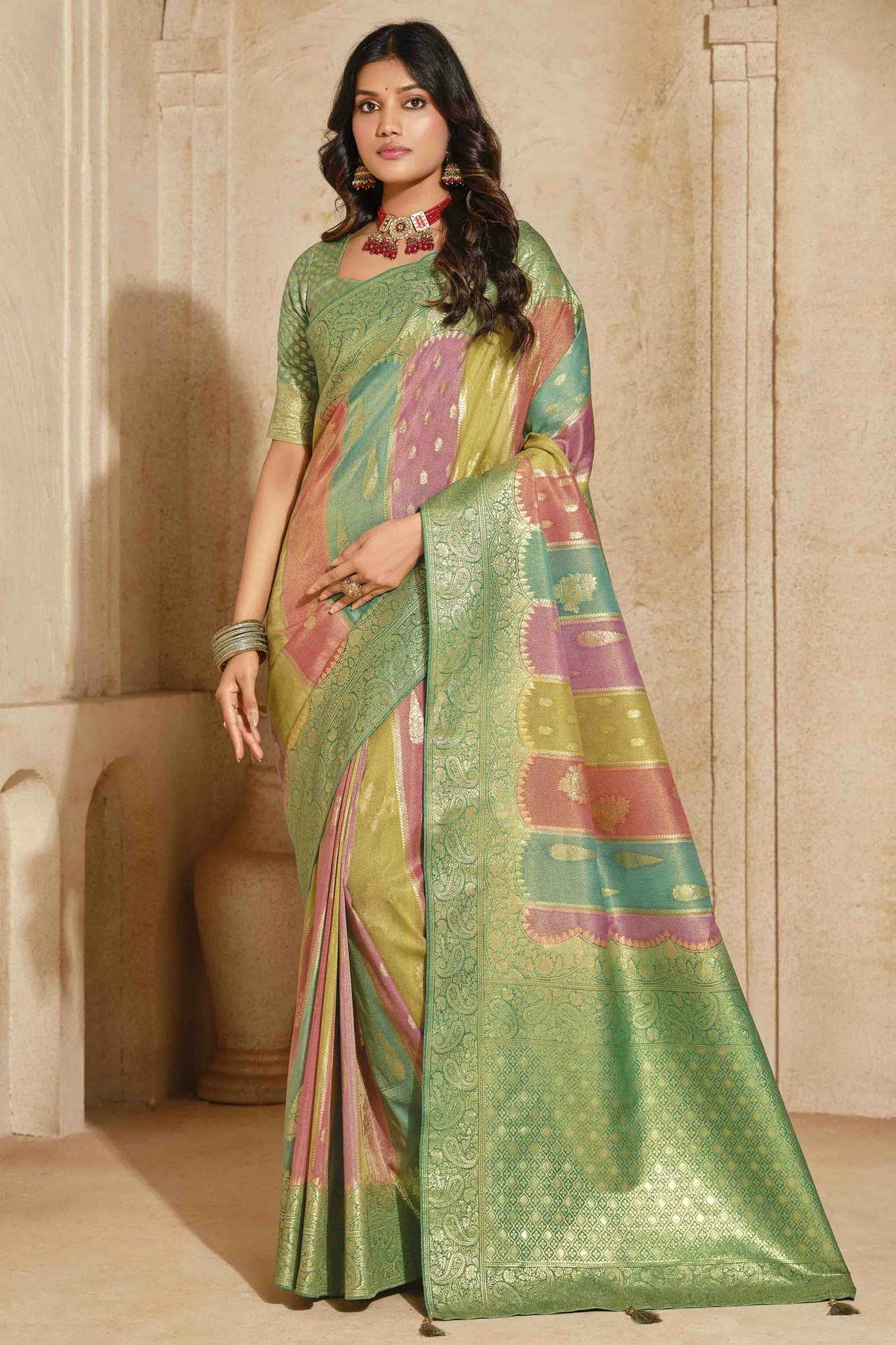 Rama Green Colour Silk Zari Work Traditional Saree VSSD1113577
