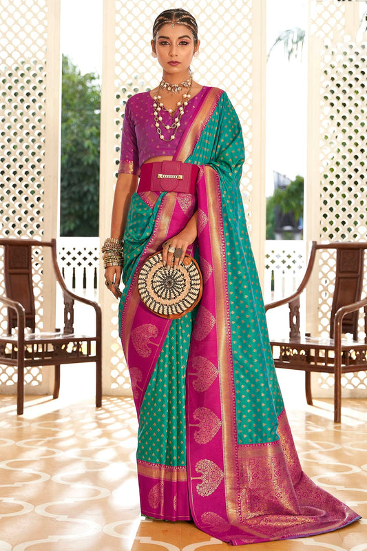 Rama Green Colour Soft Banarasi Silk Woven Work Saree