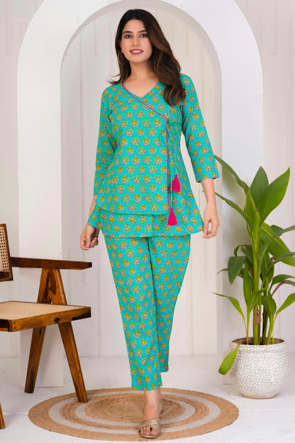 Rama Green Colour Stitched Cotton Co Ord Set VSTP1112402