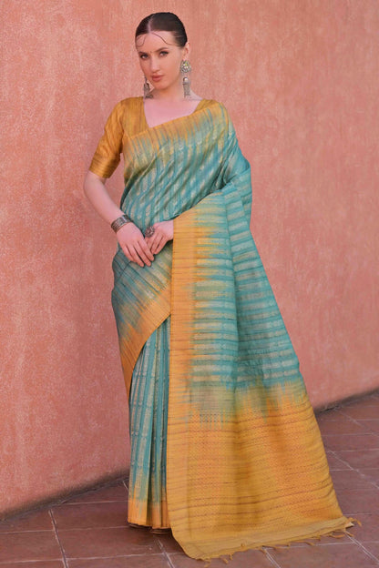 Rama Green Colour Tussar Silk Traditional Saree
