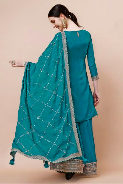 Rama Green Colour Viscose Chinon Sharara Suit VSSM1110728