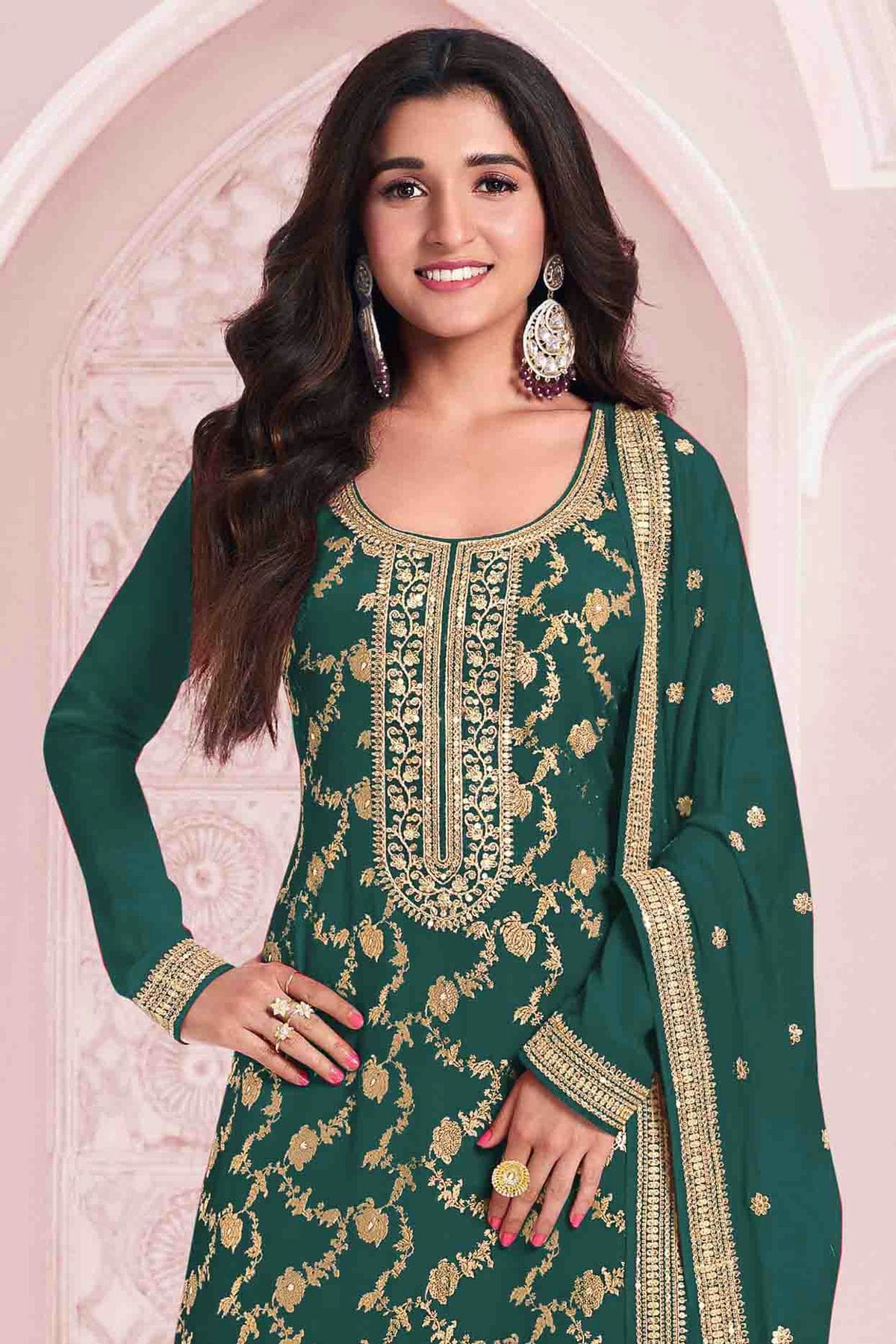 Rama Green Colour Viscose Jacquard Pant Style Suit VSSM1140912