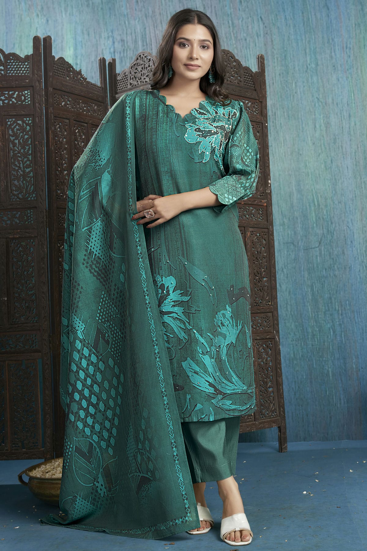 Rama Green Colour Viscose Silk Stitched Suit