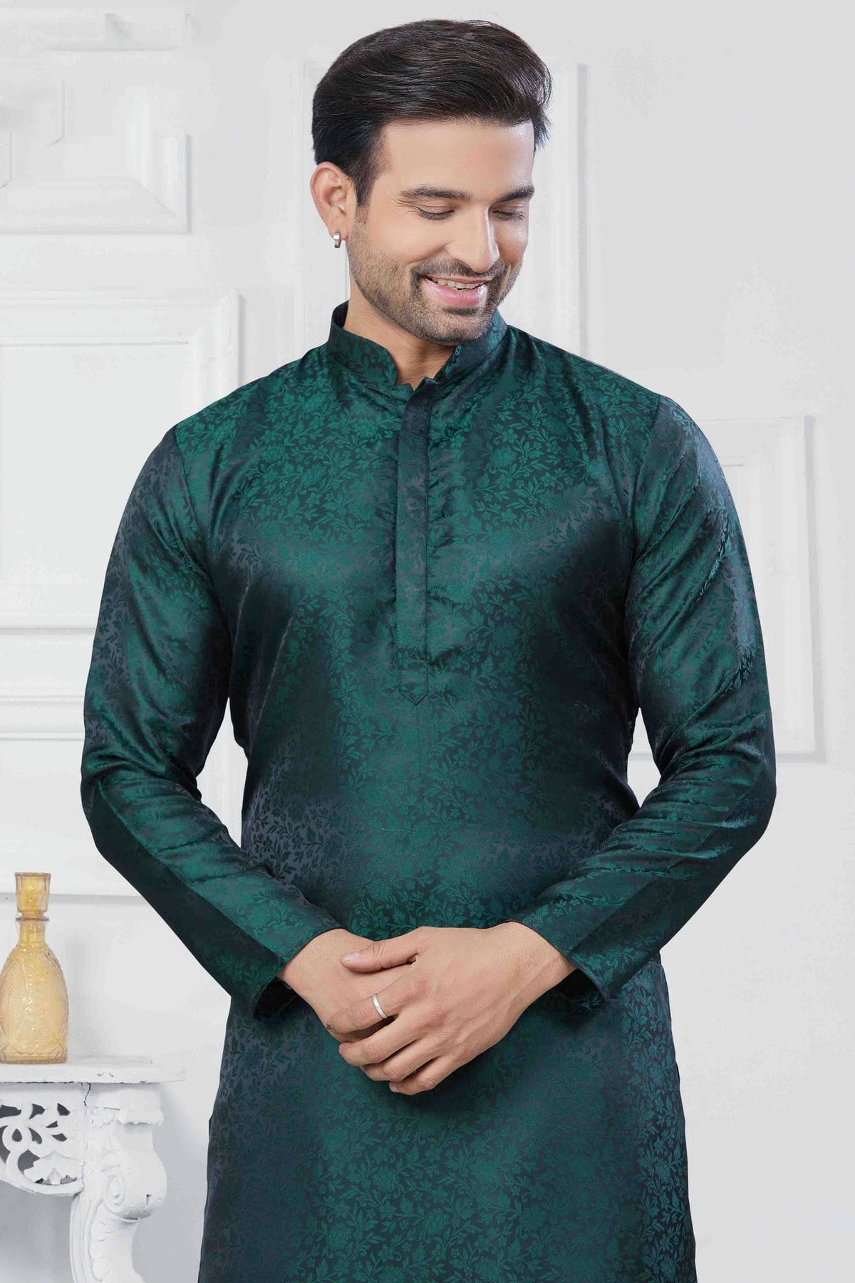 Rama Green Colour Woven Jacquard Silk Kurta Pajama VSKP1113454