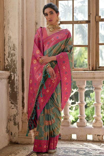 Rama Green Colour Woven Work Banarasi Silk Saree