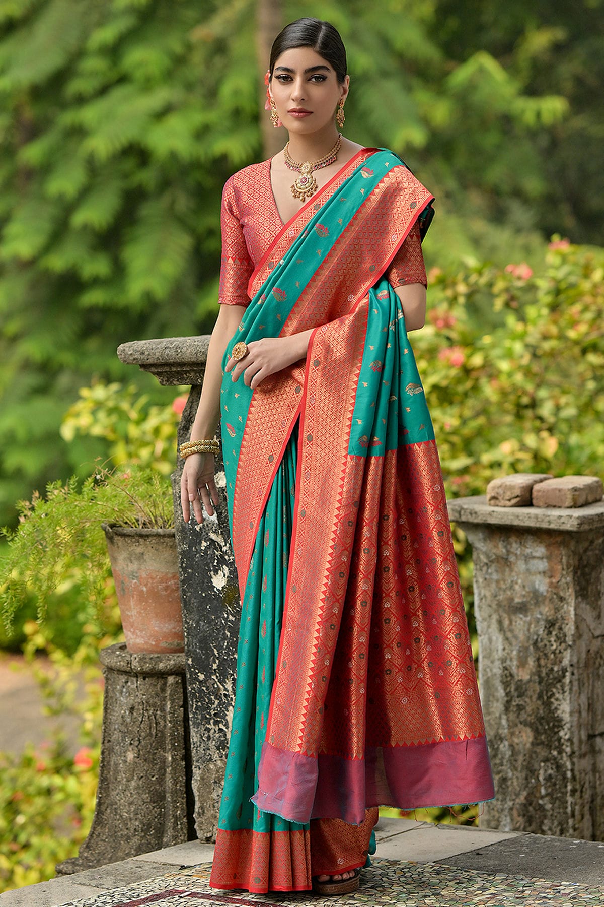 Rama Green Colour Woven Work Banarasi Silk Saree