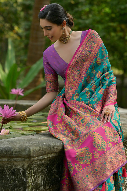 Rama Green Colour Woven Work Pashmina Silk Saree