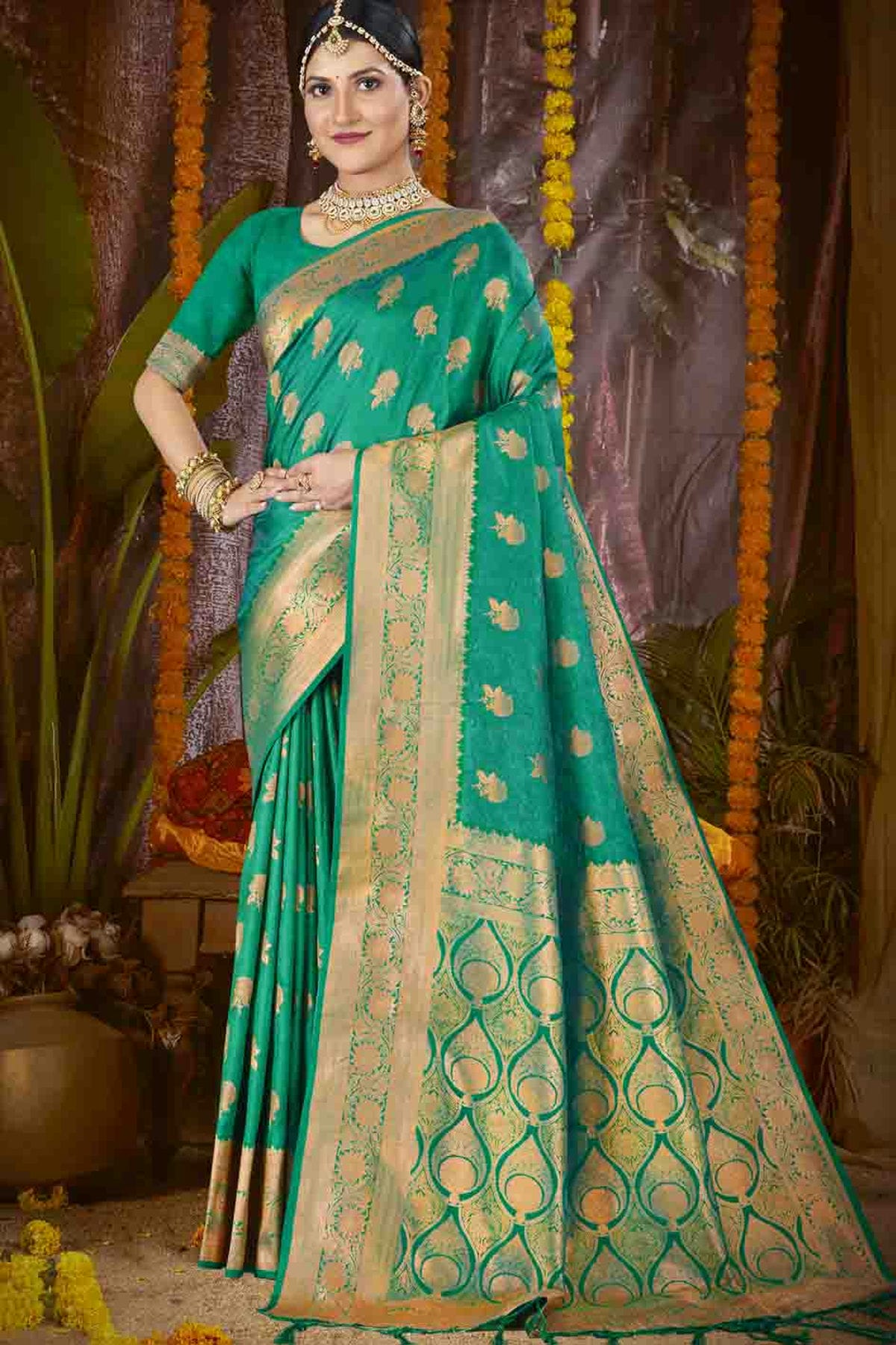 Rama Green Colour Woven Work Silk Traditional Saree VSSD1103424