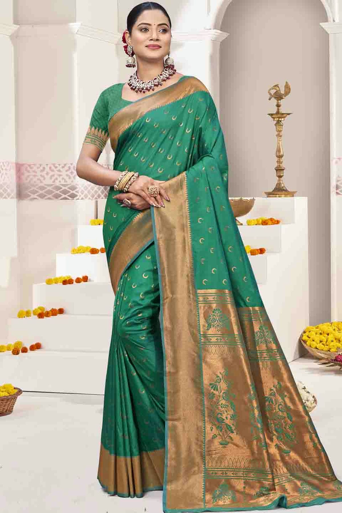 Rama Green Colour Woven Work Silk Traditional Saree VSSD1103527