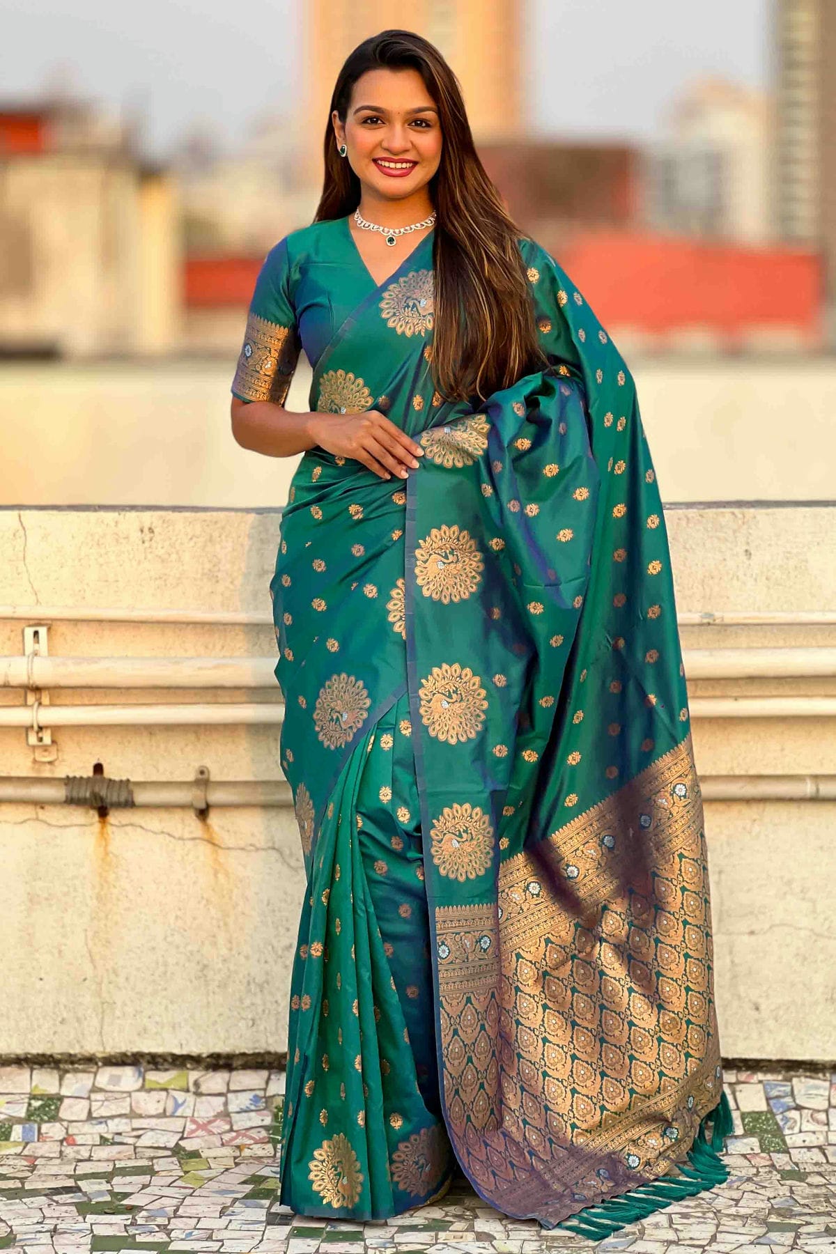 Rama Green Colour Zari Work Moonga Silk Traditional Sarees VSSD1113344
