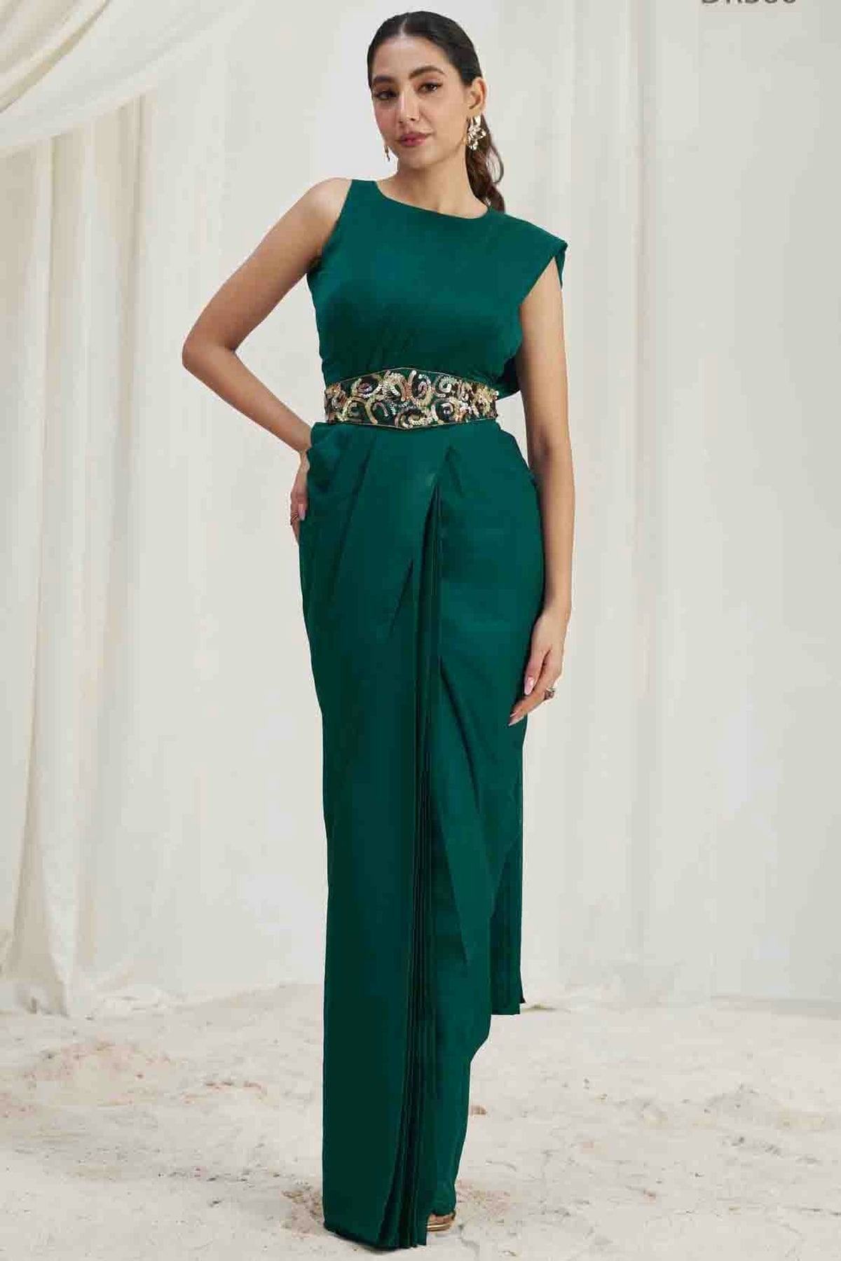 Rama Green Organza Hand Work Ready To Wear Saree VSSD1080976