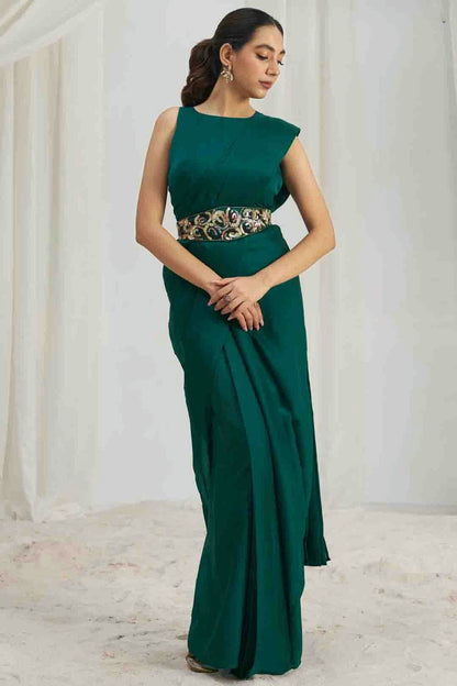 Rama Green Organza Hand Work Ready To Wear Saree VSSD1080976