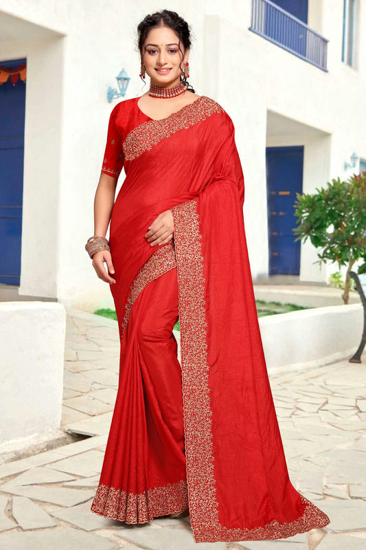 Red Colour Art Silk Designer Saree
