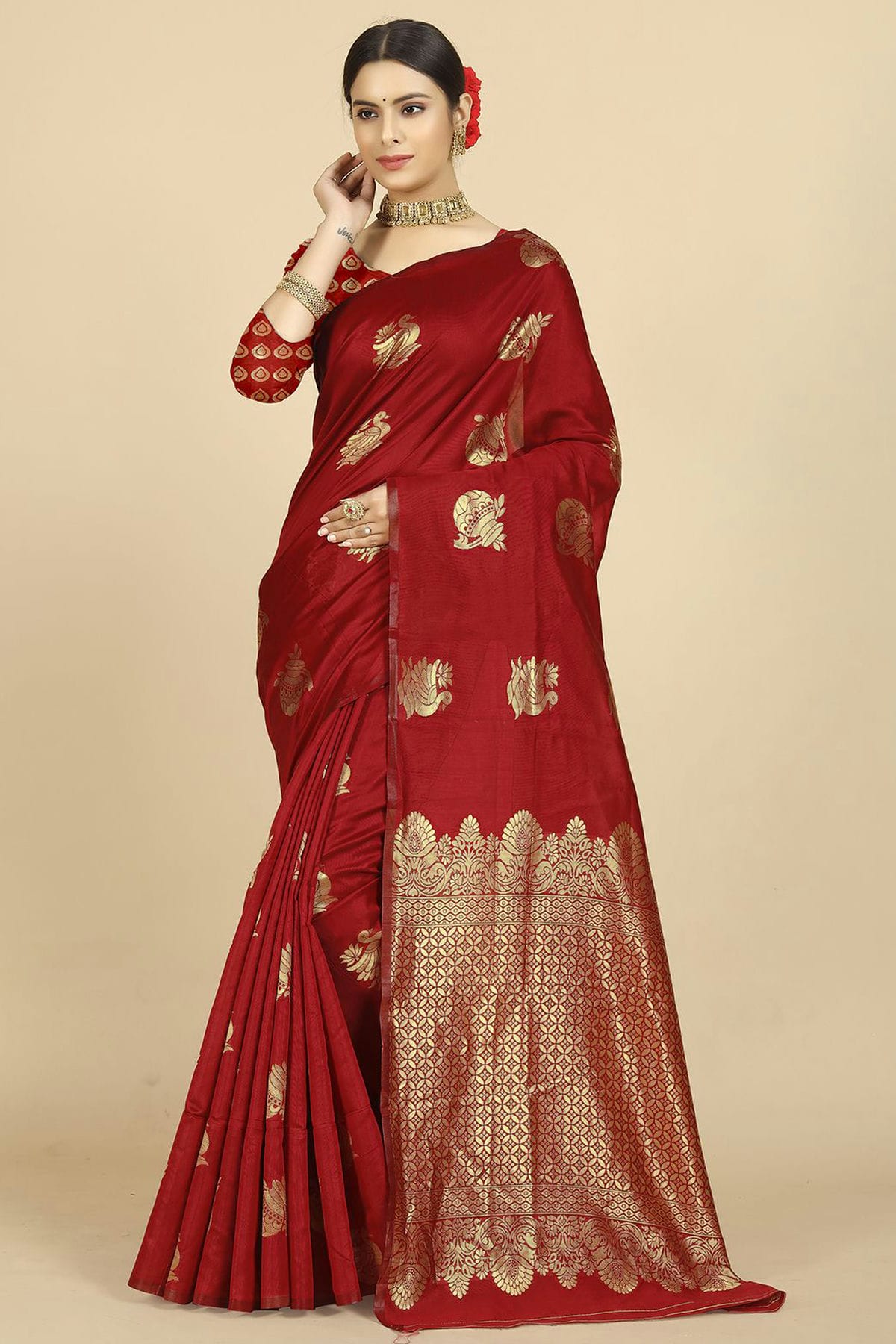 Red Colour Banarasi Silk Saree