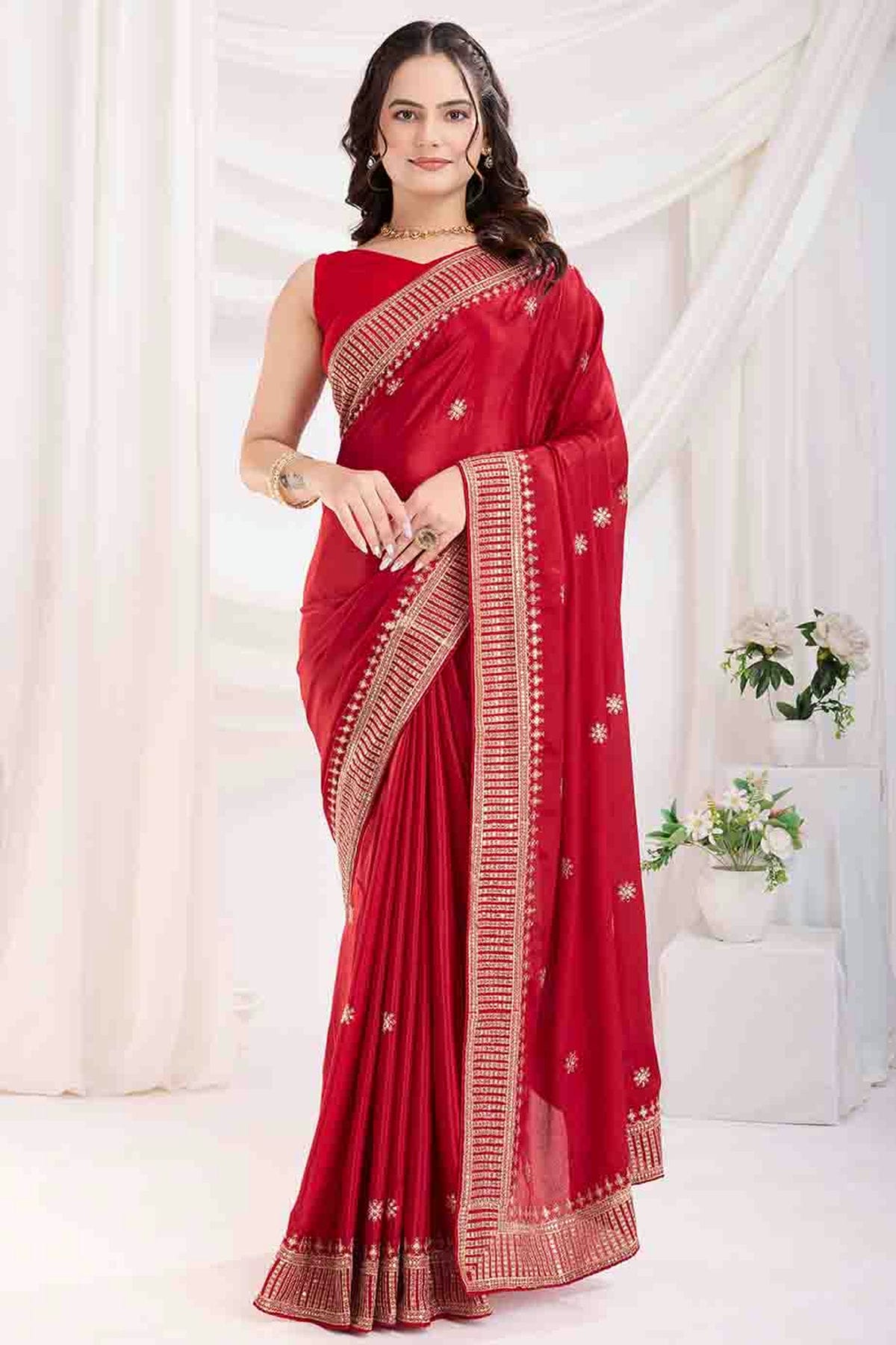 Red Colour Chinon Silk Designer Saree VSSD1112873