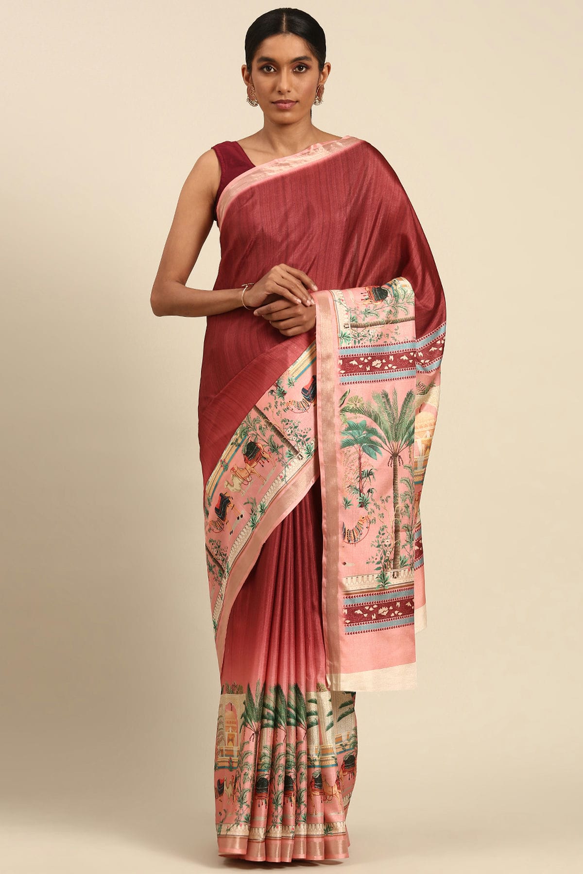 Red Colour Cotton Digital Printed Printed Saree