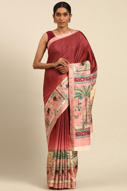 Red Colour Cotton Digital Printed Printed Saree