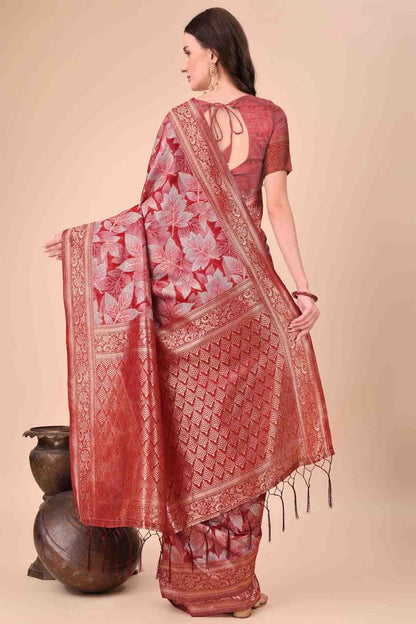 Red Colour Cotton Printed Traditional Sarees VSSD1113773